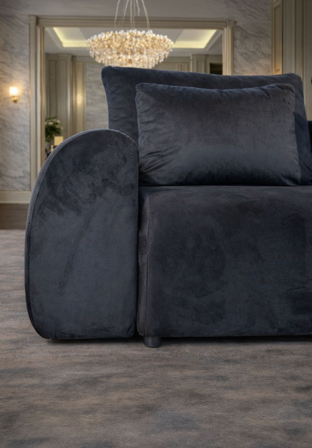 Canapea extensibilă Athena de la IMPACT MOB, cu ladă de depozitare, în nuanțe moderne, prezentată din lateral.