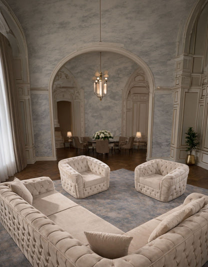 Xtreme extensible corner sofa 300x270 cm with two matching armchairs by IMPACT MOB in a stylish living room setting.