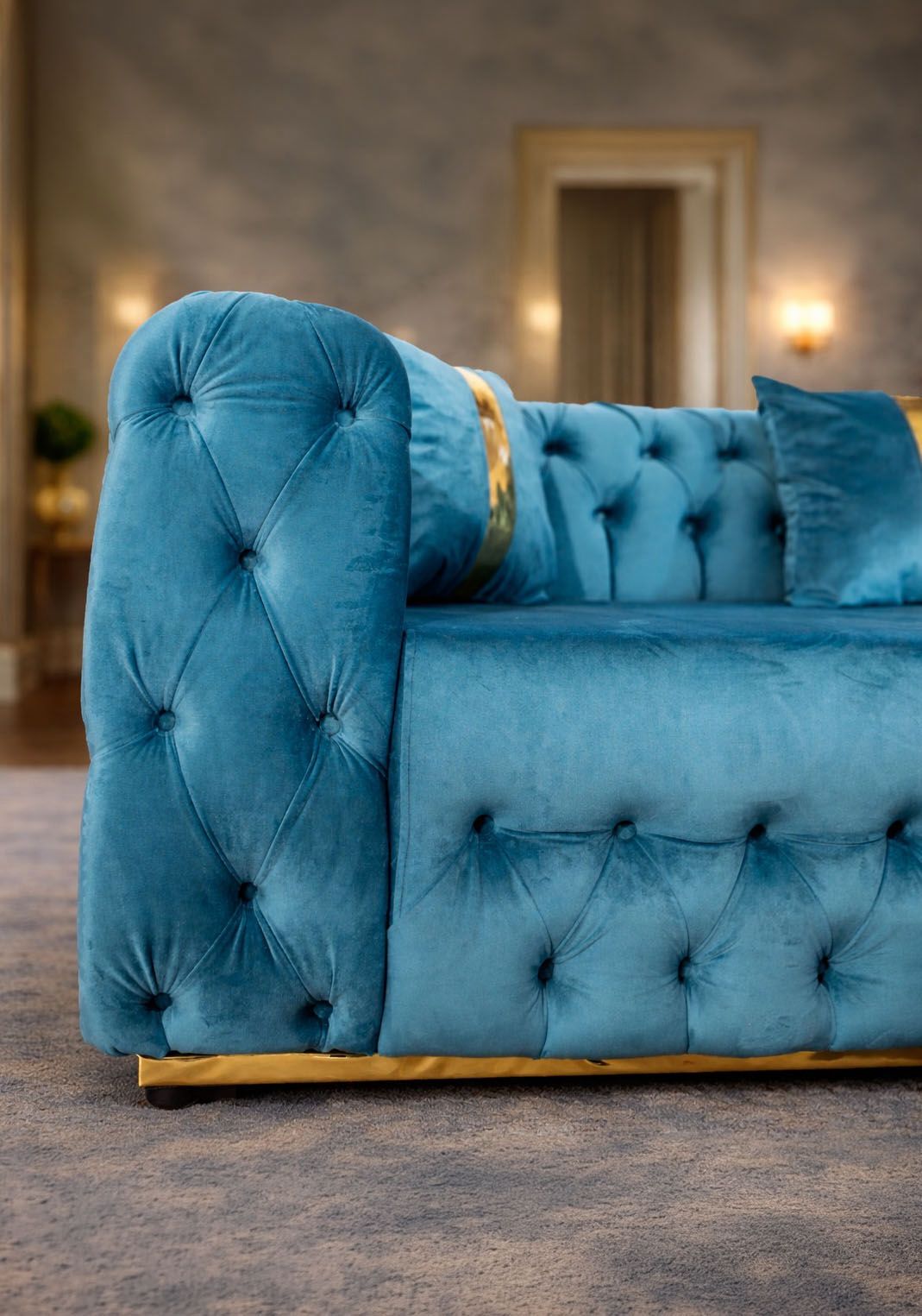 California fixed corner sofa 180 x 270 cm with coffee table by IMPACT MOB in a modern living room setting.