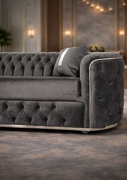 Lugano 270x270 cm upholstered sofa in velvet by IMPACT MOB, showcasing a stylish design and soft fabric.