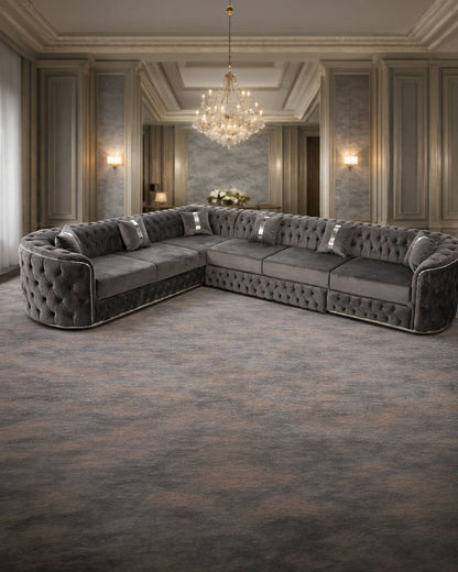 Extensible Lugano corner sofa 400x300 cm in a modern design by IMPACT MOB, featuring plush cushions and a sleek finish.