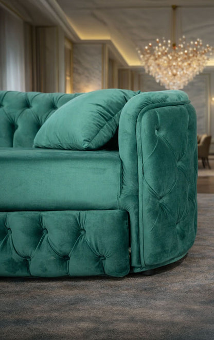 Lugano extensible corner sofa 180 x 270 cm with a coffee table, featuring a modern design and neutral upholstery.