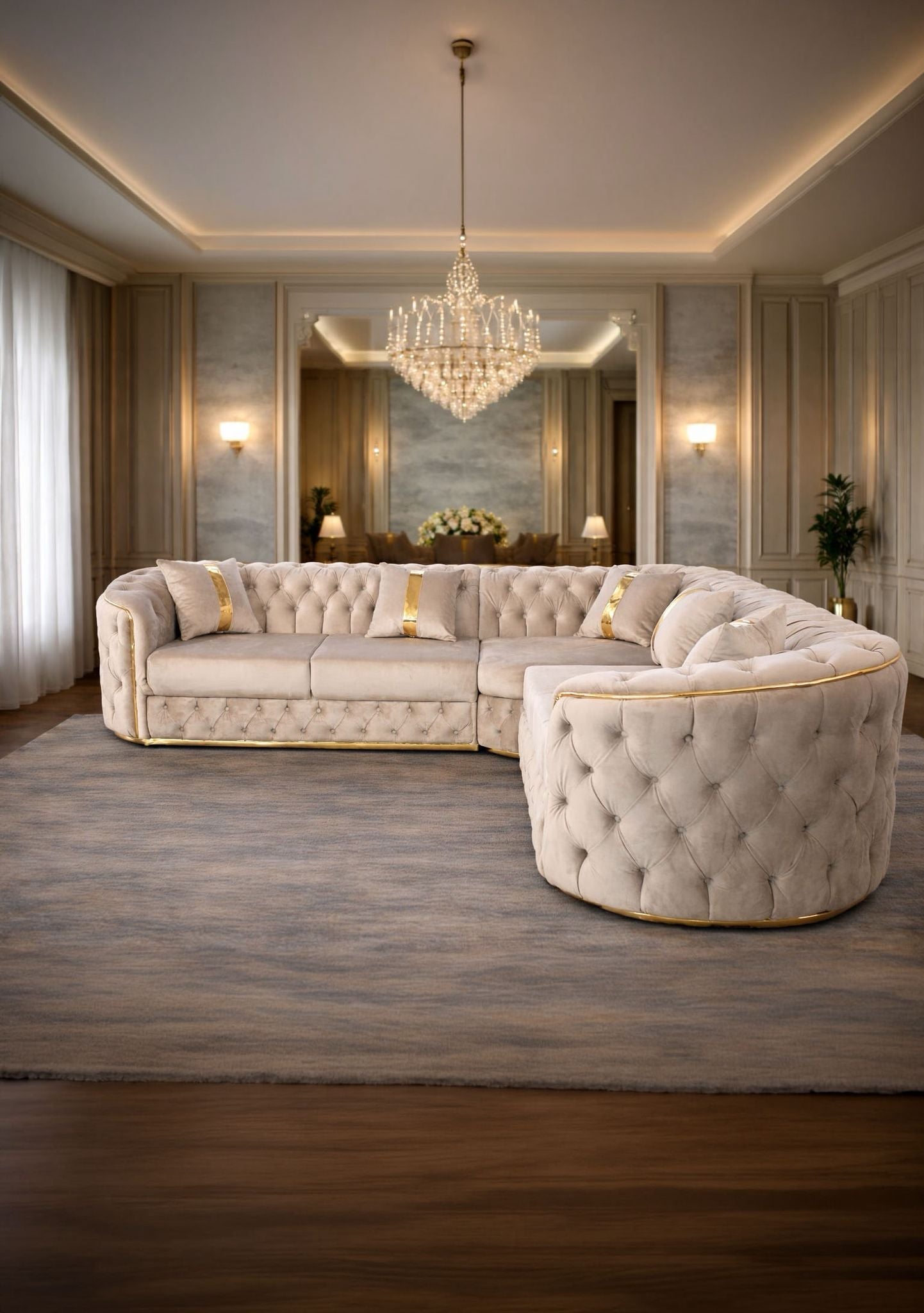 IMPACT MOB Lugano fixed corner sofa in gray fabric with plush cushions and modern design, measuring 270x270 cm.