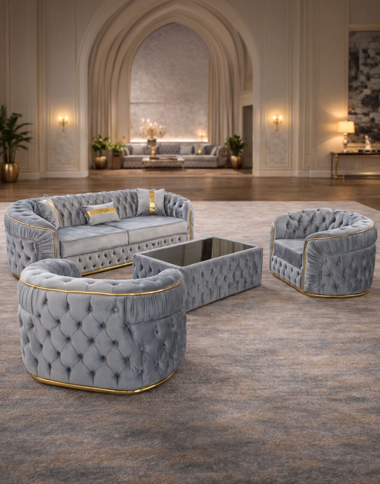 Impact Mob Xtreme set with a 3-seat extendable sofa, two armchairs, and a coffee table arranged in a modern living room.