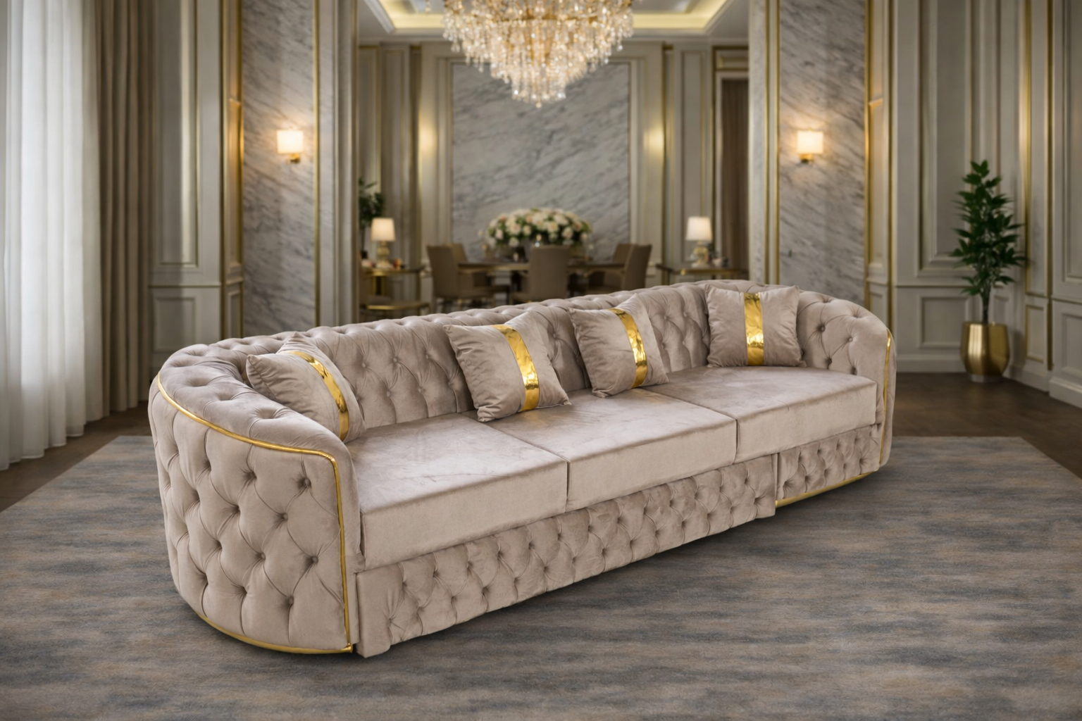 Impact Mob Lugano 4-seat extendable sofa shown in a modern living room setting with fabric upholstery and adjustable seating.