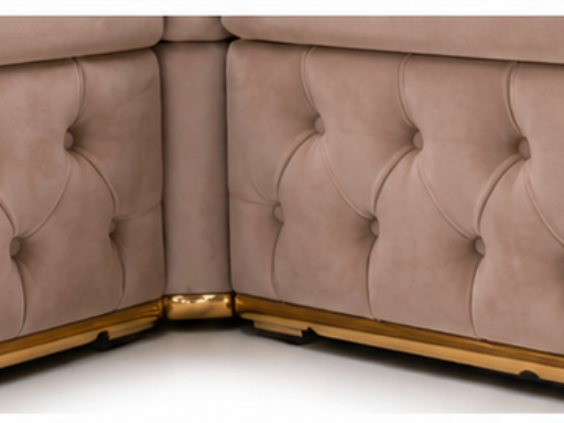 Detaliu al colțarului Lugano din catifea IMPACT MOB, dimensiuni 270x270 cm, cu textură moale și finisaje elegante.