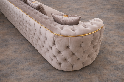 Impact Mob Lugano four-seat extendable sofa shown with open and closed configurations in a modern living room setting.