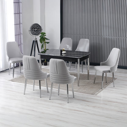 Set masă cu 6 scaune, pătrată, extensibilă, Lora
