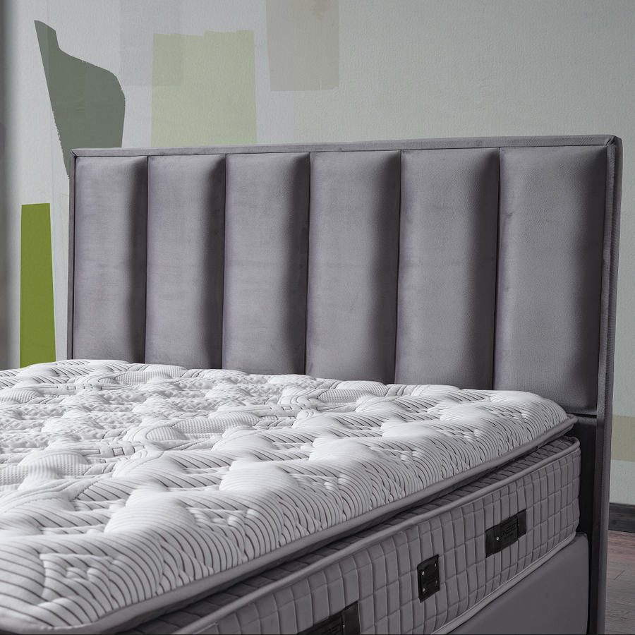 Pat Boxspring Plus din Catifea, cu Saltea și Depozitare detaliu