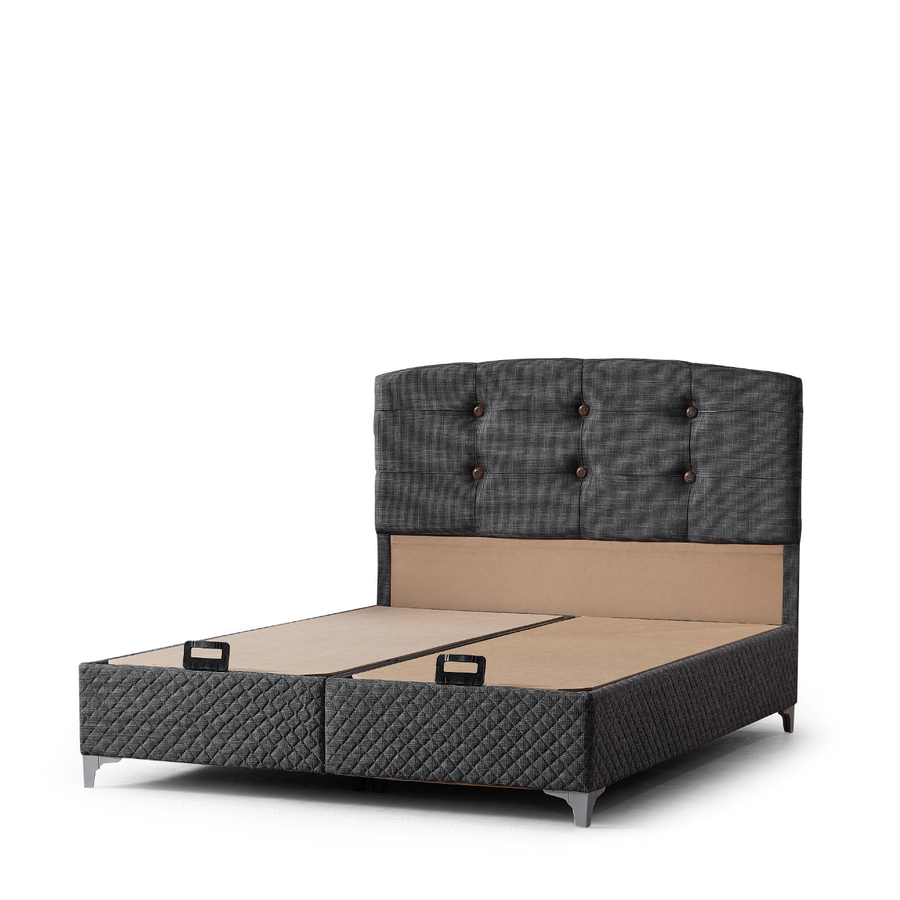 Pat Boxspring Samba din Catifea, cu Saltea și Depozitare detaliu