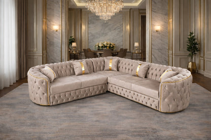 Lugano extensible sofa 270x270 cm upholstered in velvet by IMPACT MOB, showcasing elegant design and plush seating.